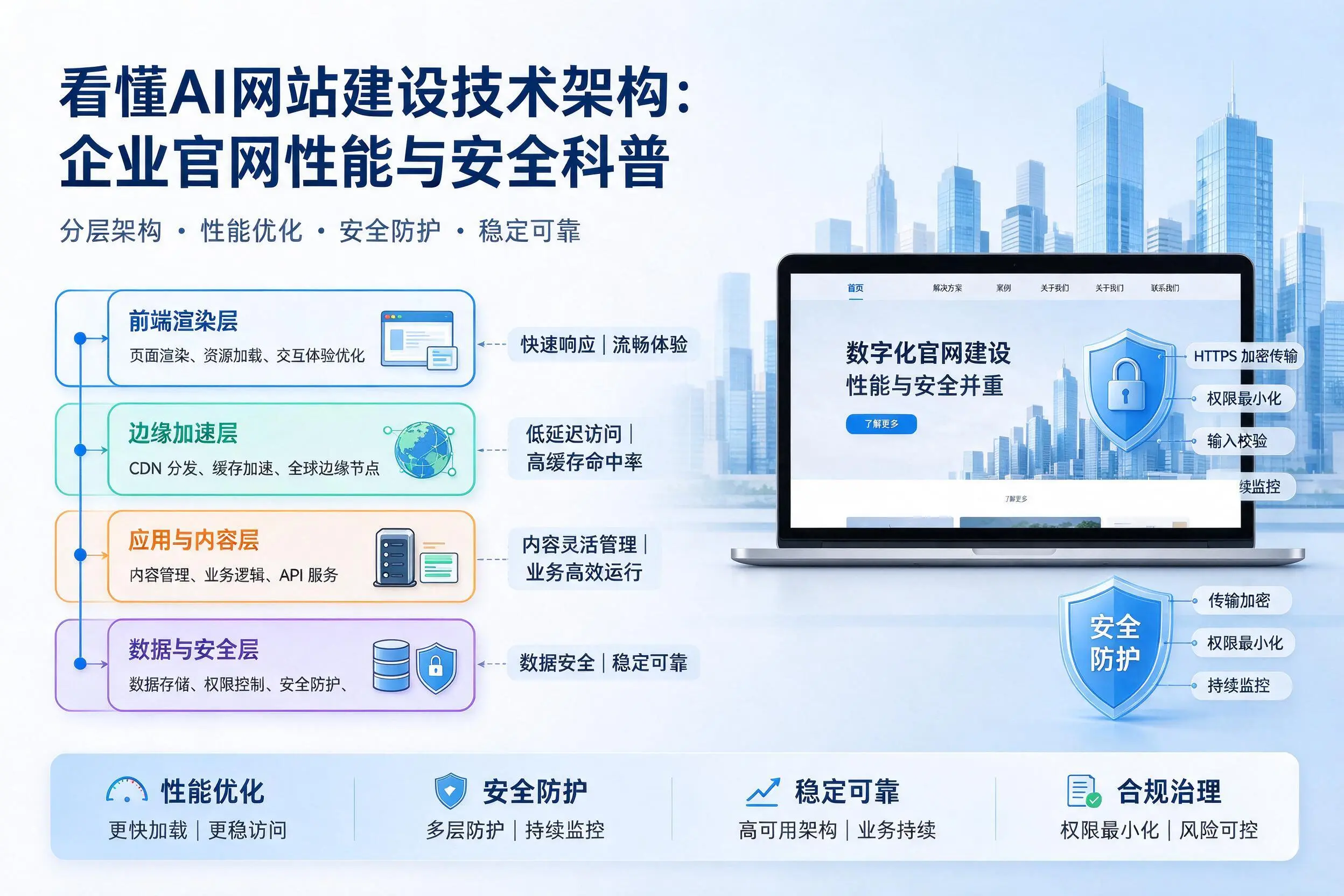 看懂AI网站建设技术架构:清远企业官网性能与安全科普